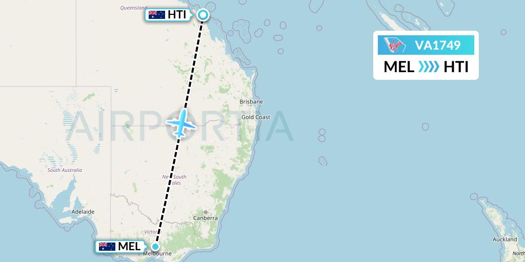VA1749 Virgin Australia Flight Map: Melbourne to Hamilton Island