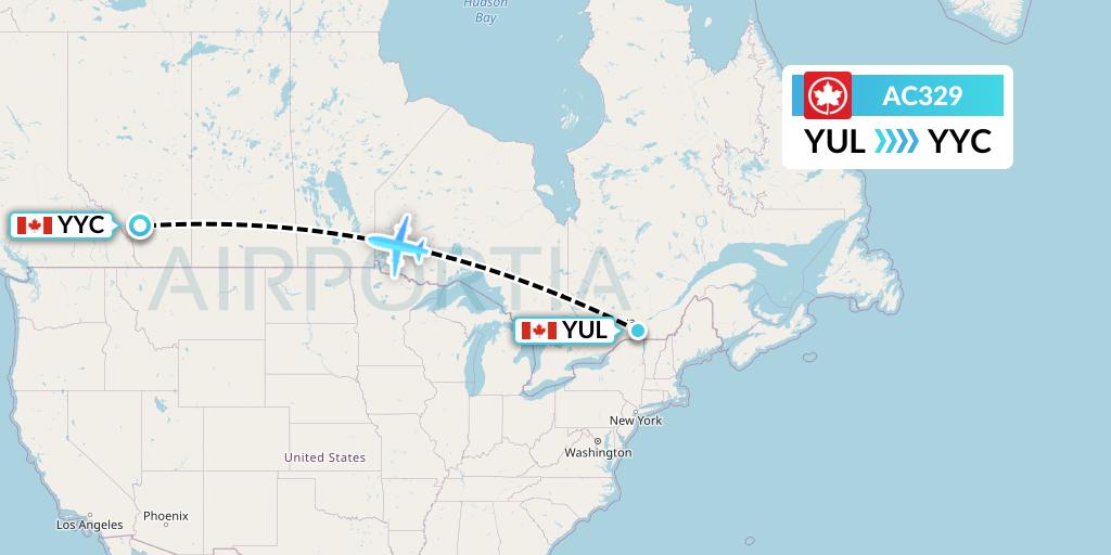 AC329 Air Canada Flight Map: Montreal to Calgary