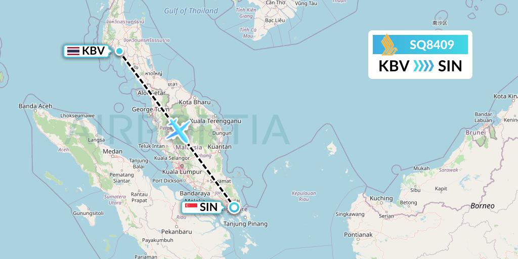 SQ8409 Singapore Airlines Flight Map: Krabi to Singapore