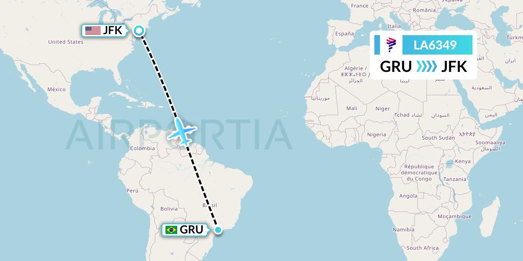 LA6349 LAN Airlines Flight Map: Sao Paulo to New York