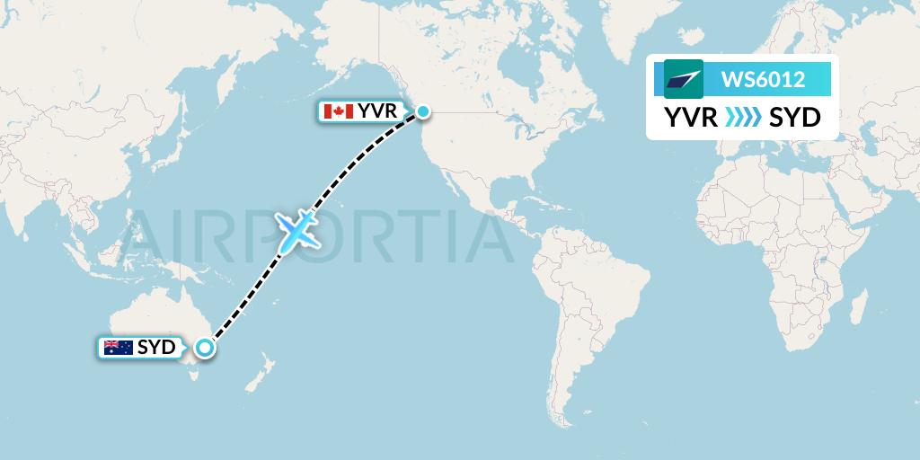WS6012 WestJet Flight Map: Vancouver to Sydney
