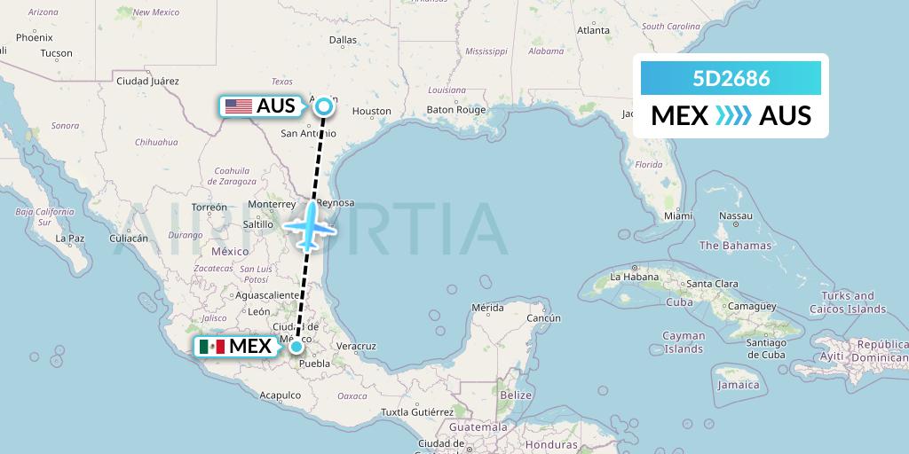 5D2686 Aeromexico Connect Flight Map: Mexico City to Austin