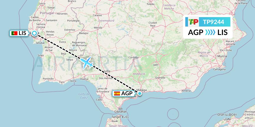 TP9244 TAP Portugal Flight Map: Malaga to Lisbon