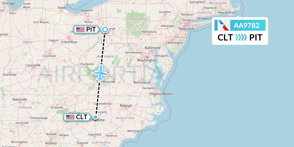 AA9782 American Airlines Flight Map: Charlotte to Pittsburgh