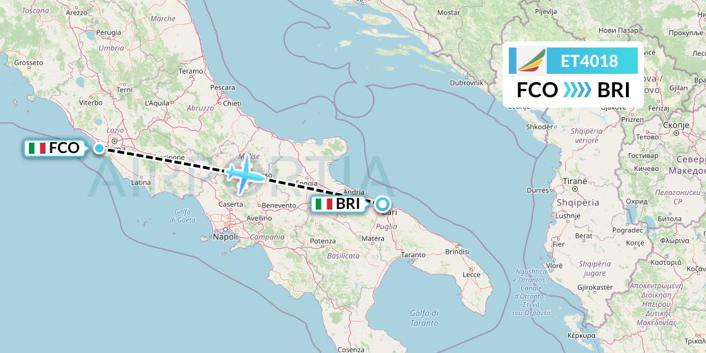 ET4018 Ethiopian Airlines Flight Map: Rome to Bari
