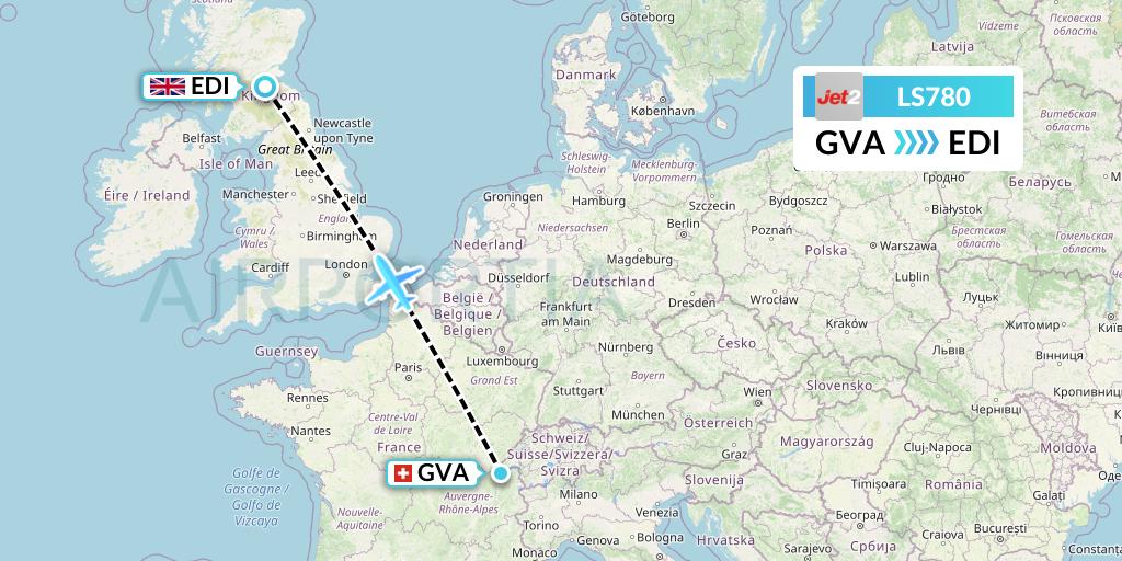 LS780 Jet2 Flight Map: Geneva to Edinburgh