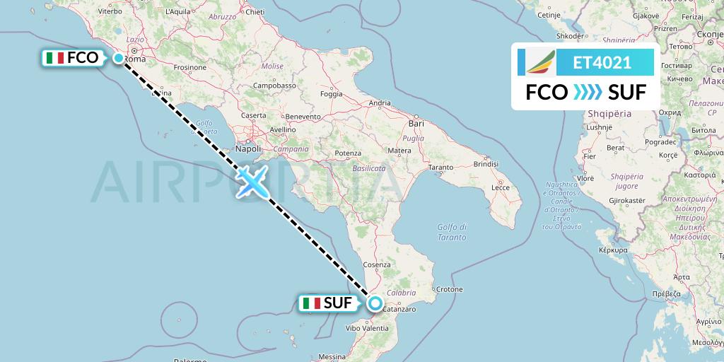 ET4021 Ethiopian Airlines Flight Map: Rome to Lamezia Terme