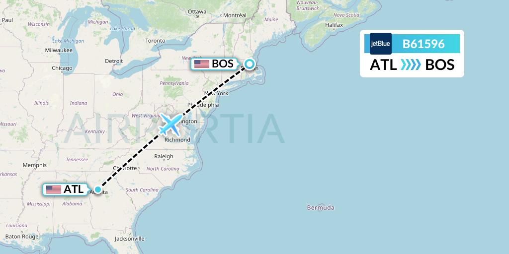 B61596 JetBlue Airways Flight Map: Atlanta to Boston