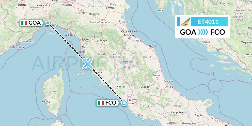 ET4011 Ethiopian Airlines Flight Map: Genoa to Rome