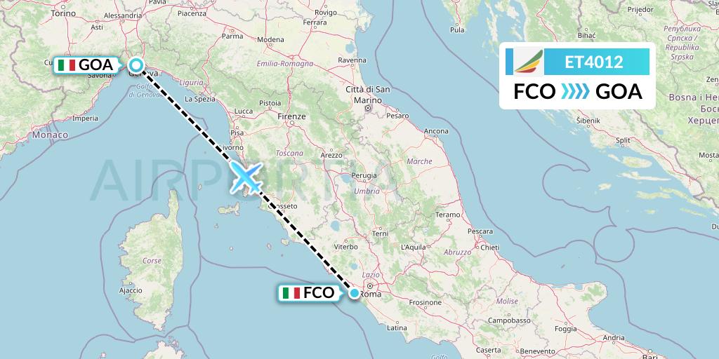 ET4012 Ethiopian Airlines Flight Map: Rome to Genoa