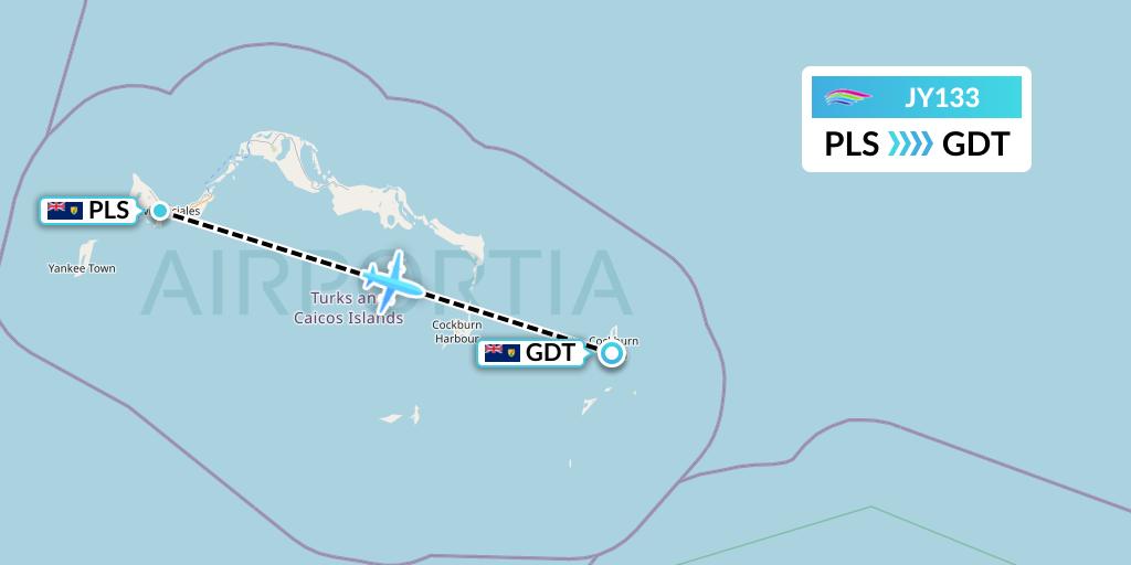 JY133 InterCaribbean Airways Flight Map: Providenciales to Cockburn Town