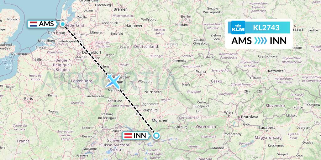 KL2743 KLM Flight Map: Amsterdam to Innsbruck