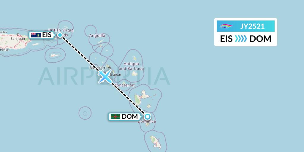 JY2521 InterCaribbean Airways Flight Map: Beef Island to Dominica