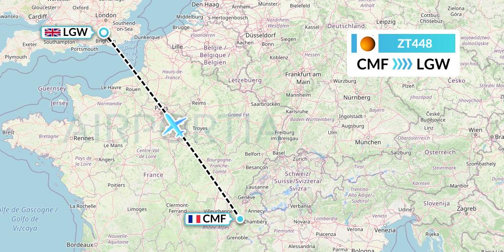 ZT448 Titan Airways Flight Map: Chambery to London