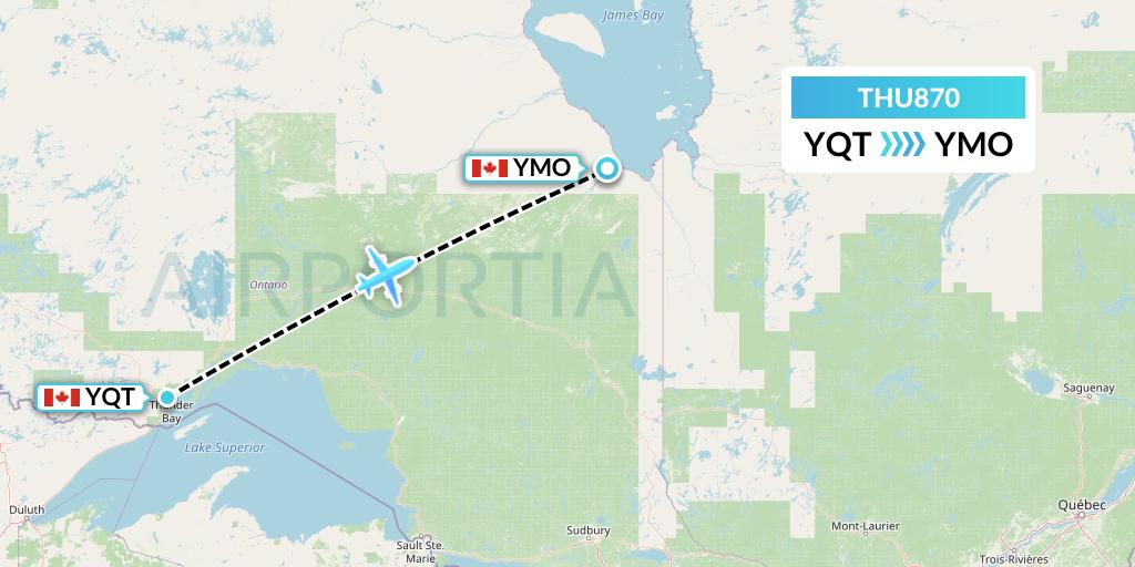 THU870 Thunder Airlines Flight Map: Thunder Bay to Moosonee