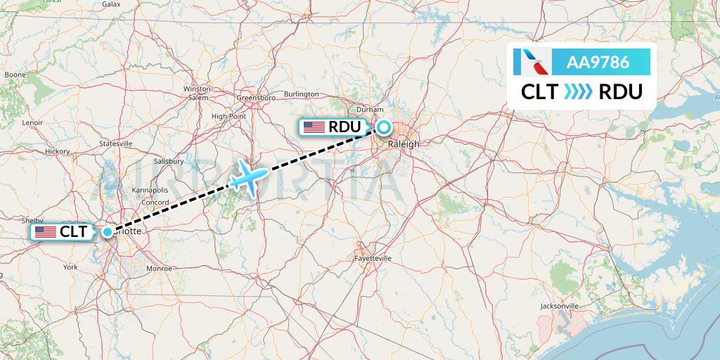 AA9786 American Airlines Flight Map: Charlotte to Raleigh-Durham