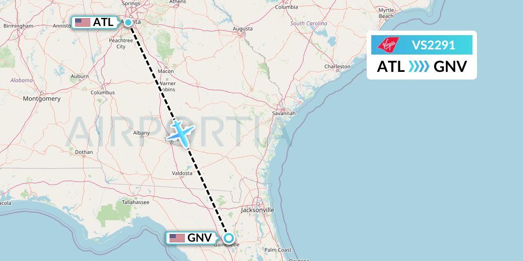 VS2291 Virgin Atlantic Airways Flight Map: Atlanta to Gainesville