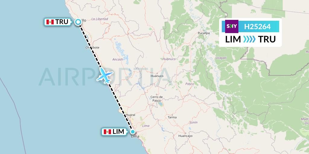 H25264 Sky Airline Flight Map: Lima to Trujillo