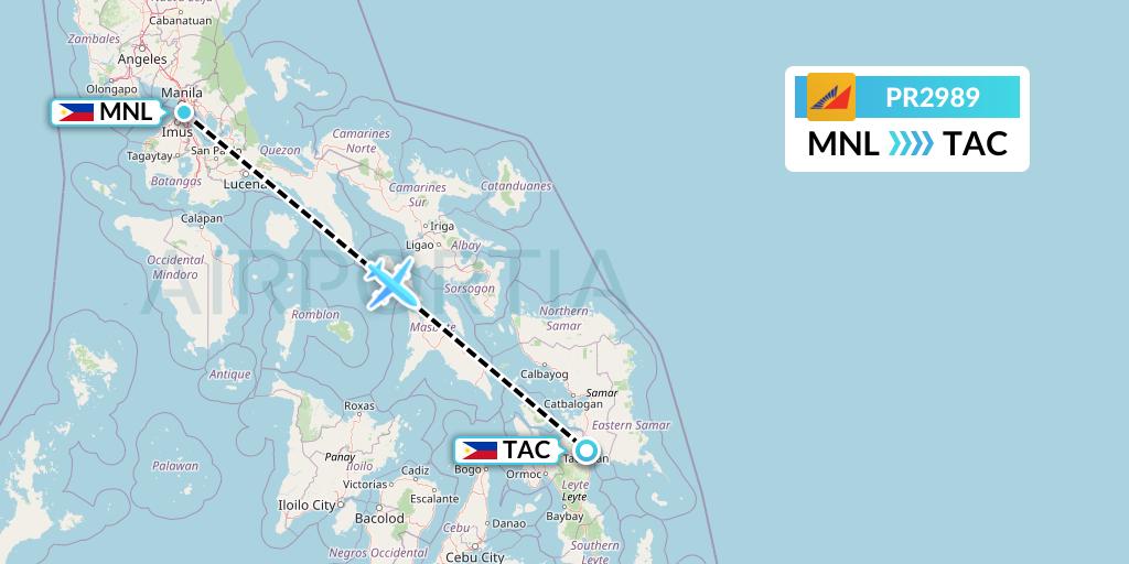 PR2989 Philippine Airlines Flight Map: Manila to Tacloban