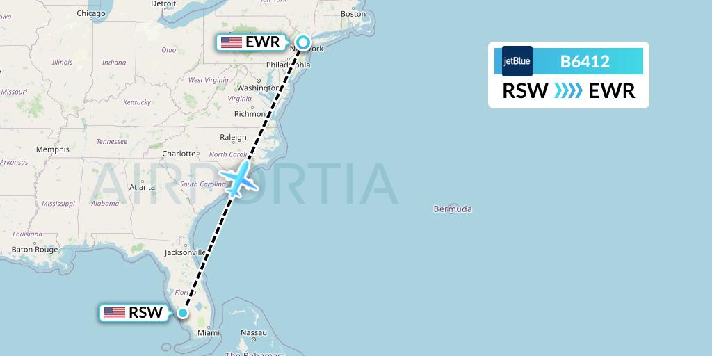 B6412 JetBlue Airways Flight Map: Fort Myers to New York