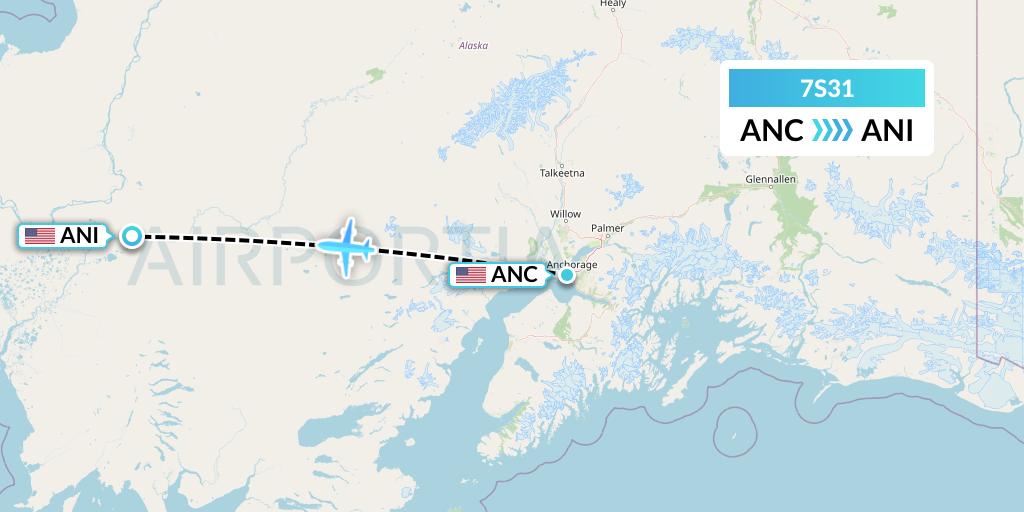 7S31 Ryan Air (USA) Flight Map: Anchorage to Aniak