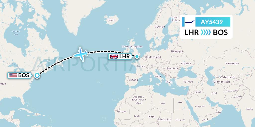 AY5439 Finnair Flight Map: London to Boston