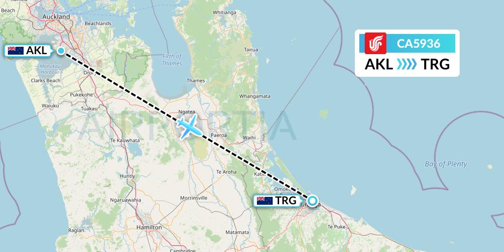 CA5936 Air China Flight Map: Auckland to Tauranga