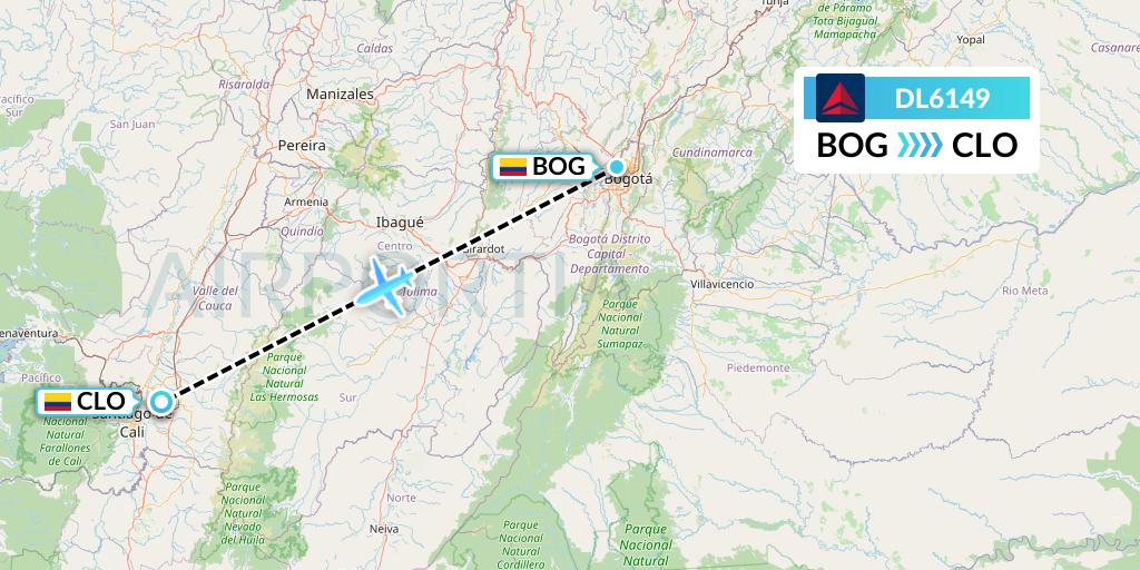 DL6149 Delta Air Lines Flight Map: Bogota to Cali