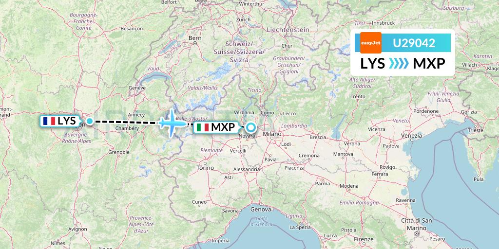U29042 EasyJet Flight Map: Lyon to Milan