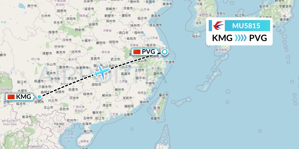 MU5815 China Eastern Airlines Flight Map: Kunming to Shanghai