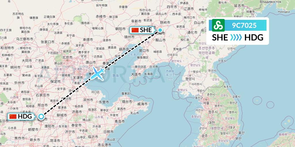 9C7025 Spring Airlines Flight Map: Shenyang to Handan