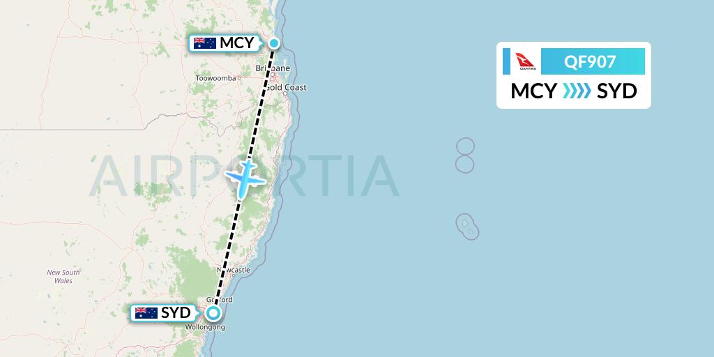 QF907 Qantas Flight Map: Sunshine Coast to Sydney