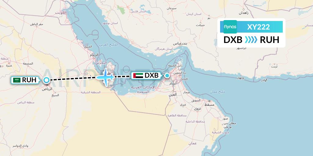 XY222 Flynas Flight Map: Dubai to Riyadh