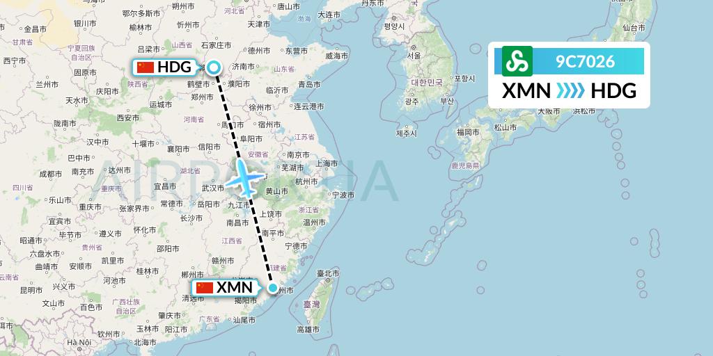 9C7026 Spring Airlines Flight Map: Xiamen to Handan
