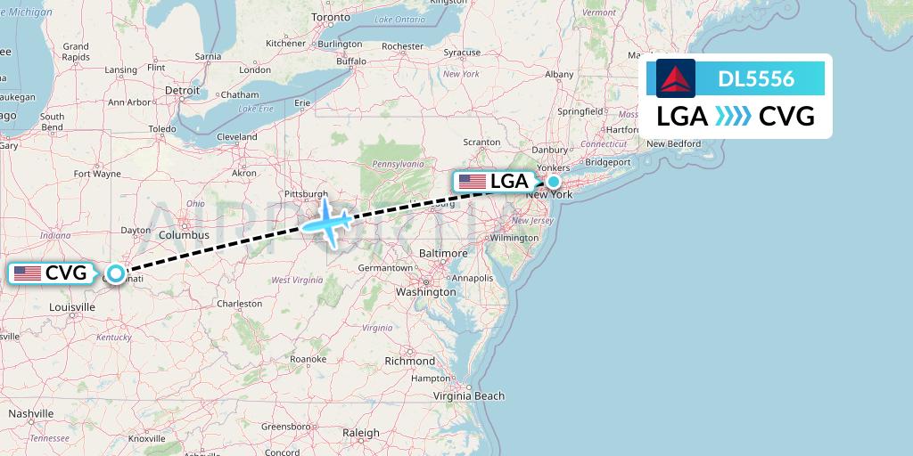 DL5556 Delta Air Lines Flight Map: New York to Cincinnati