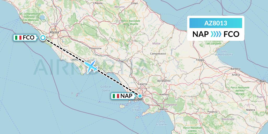 AZ8013 ITA Airways Flight Map: Naples to Rome