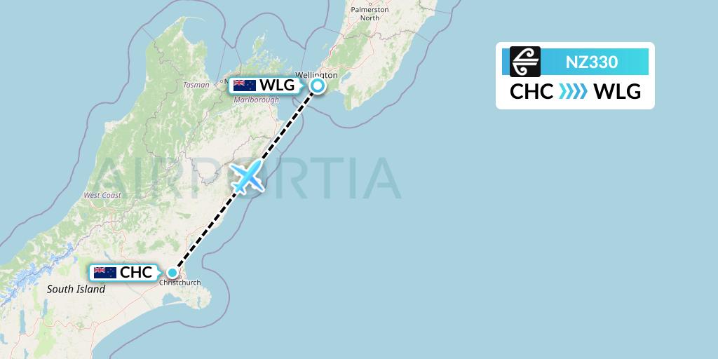 NZ330 Air New Zealand Flight Map: Christchurch to Wellington