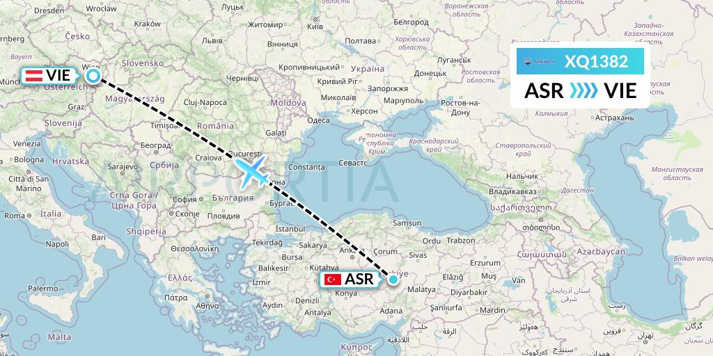 XQ1382 SunExpress Flight Map: Kayseri to Vienna