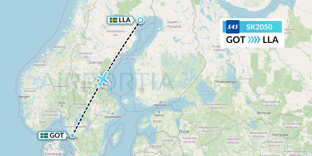 SK2050 SAS Flight Map: Gothenburg to Lulea