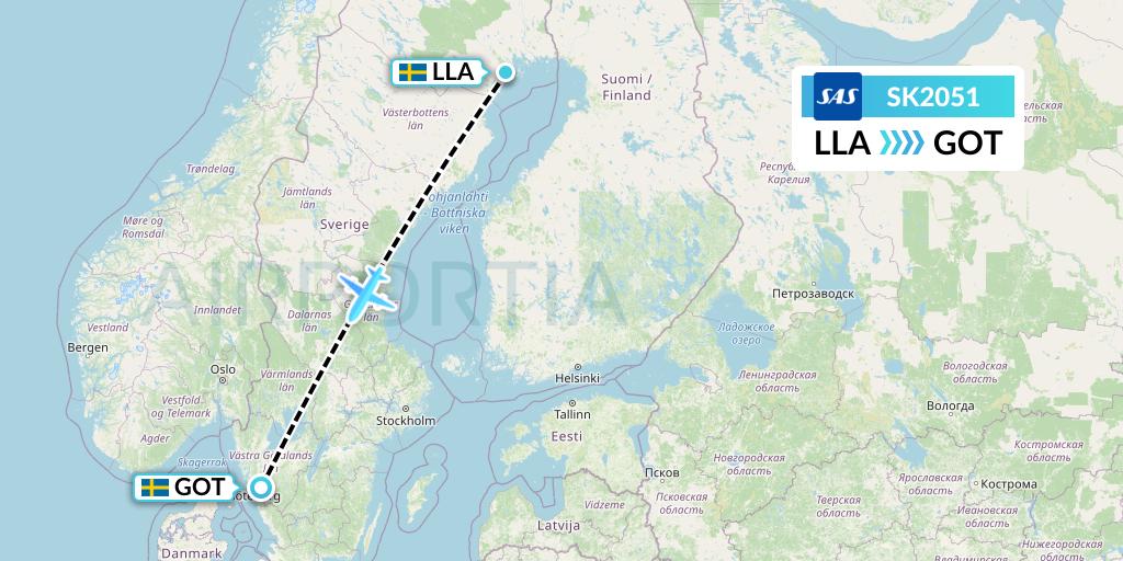 SK2051 SAS Flight Map: Lulea to Gothenburg