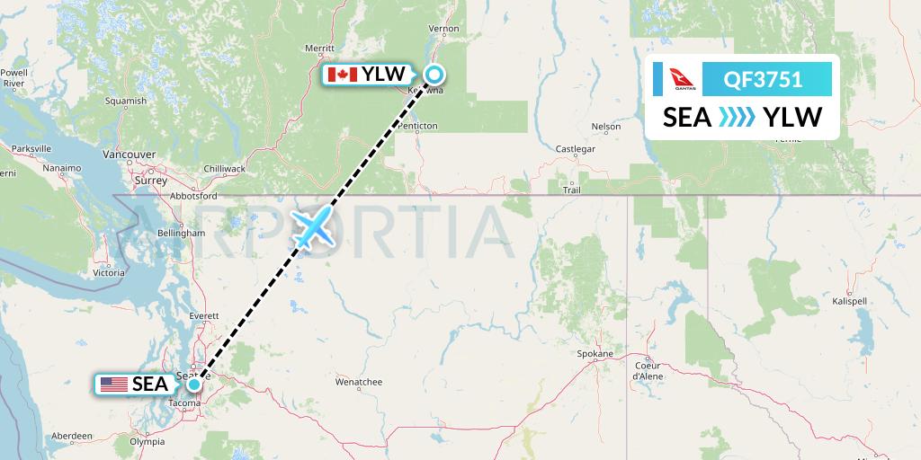QF3751 Qantas Flight Map: Seattle to Kelowna