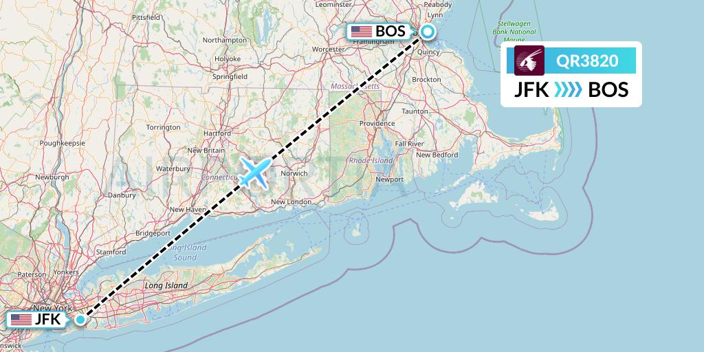 QR3820 Qatar Airways Flight Map: New York to Boston