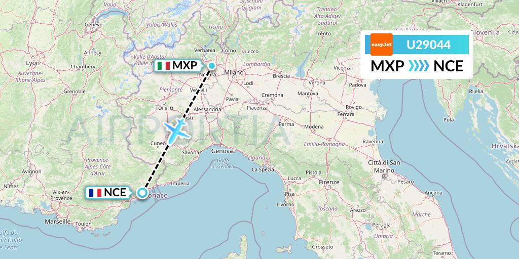 U29044 EasyJet Flight Map: Milan to Nice