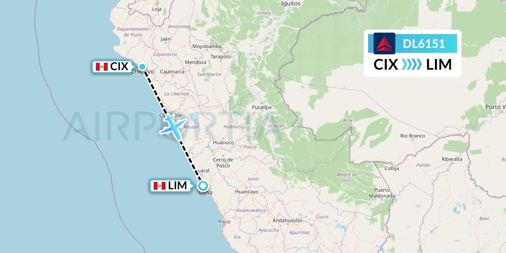 DL6151 Delta Air Lines Flight Map: Chiclayo to Lima