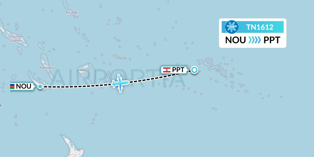 TN1612 Air Tahiti Nui Flight Map: Noumea to Papeete