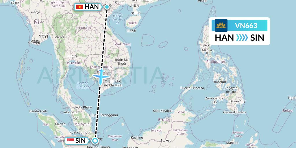 VN663 Vietnam Airlines Flight Map: Hanoi to Singapore