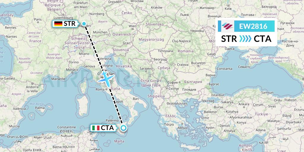 EW2816 Eurowings Flight Map: Stuttgart to Catania