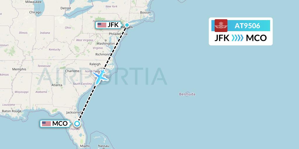 AT9506 Royal Air Maroc Flight Map: New York to Orlando