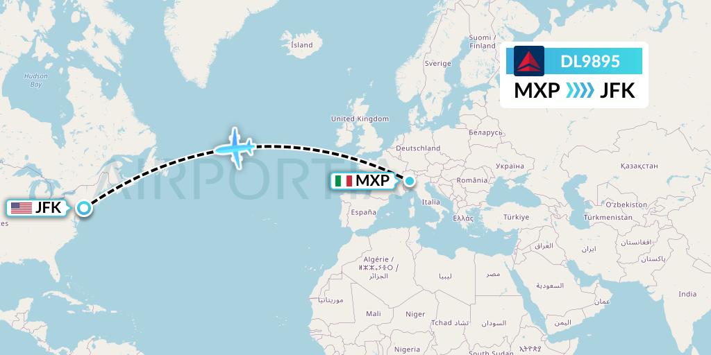 DL9895 Delta Air Lines Flight Map: Milan to New York