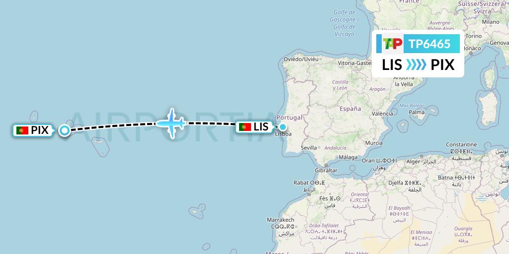 TP6465 TAP Portugal Flight Map: Lisbon to Pico